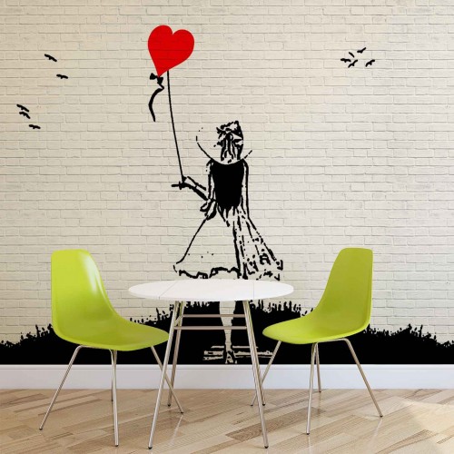 Graffiti, fetița cu balonul roșu - fototapet