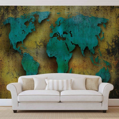 Harta lumii pe lemn I - fototapet