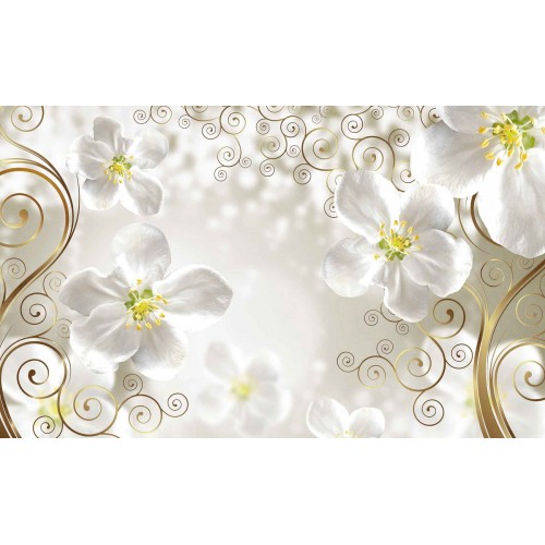 Onduleuri de flori albe - fototapet