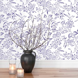Decor floral albastru - fototapet vlies