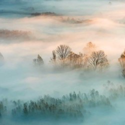 Răsărit de soare în ceață - fototapet vlies