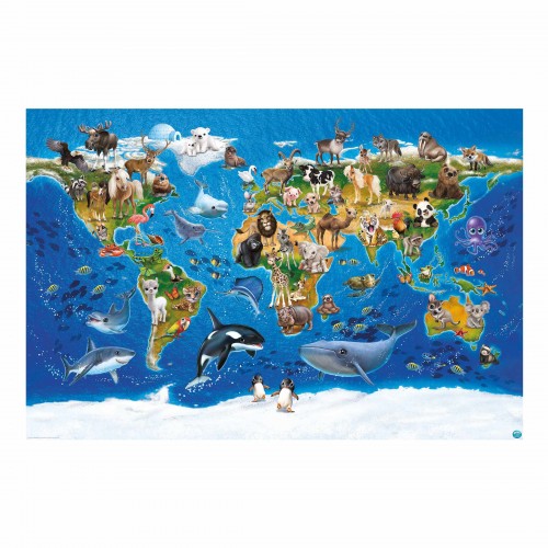 Harta lumii cu animale - fototapet copii