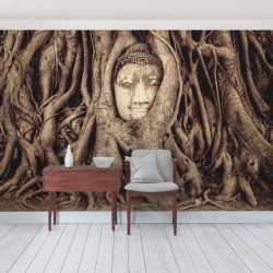 Buddha in radacini de copaci - fototapet vlies