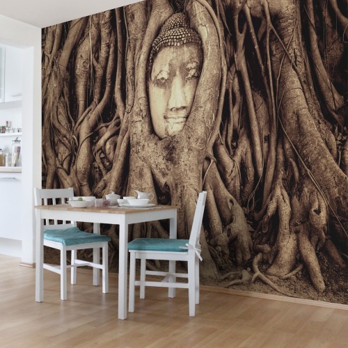 Buddha in radacini de copaci - fototapet vlies
