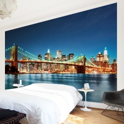 Podul din Manhattan in miez de noapte - fototapet vlies