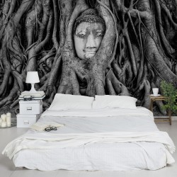 Buddha in alb si negru - fototapet vlies