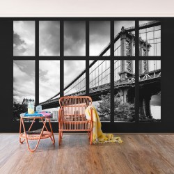 Podul Manhattan prin ferestra - fototapet vlies